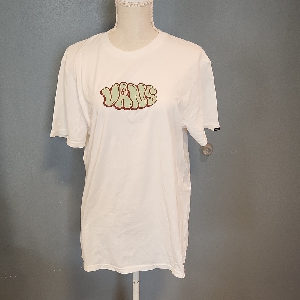 Vans retro white block bubble letter logo slim fit crew neck tee shirt top